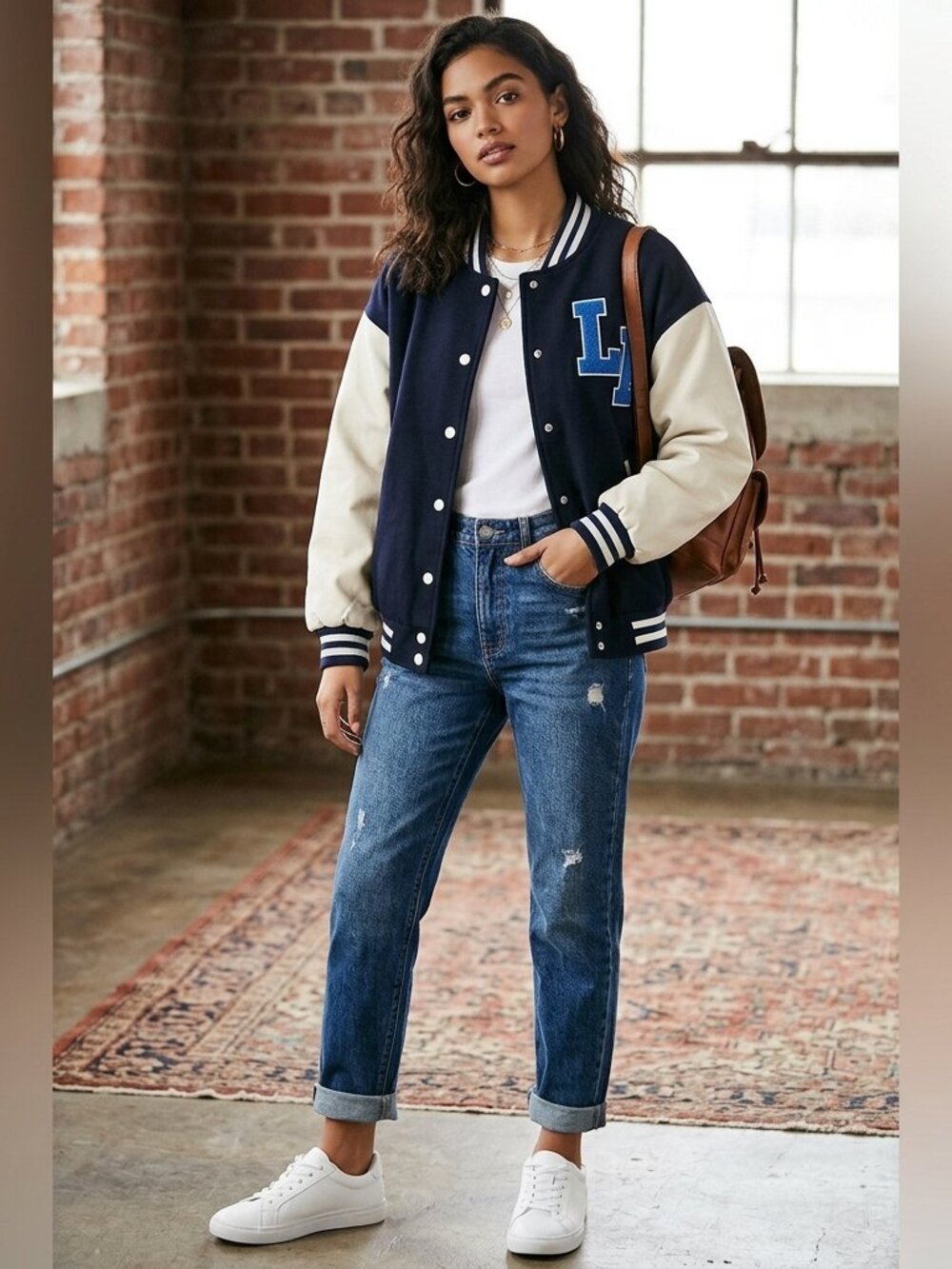 Bomber Jacket Women XS Black Varsity Letterman Collegiate LA Street Retro Y2K